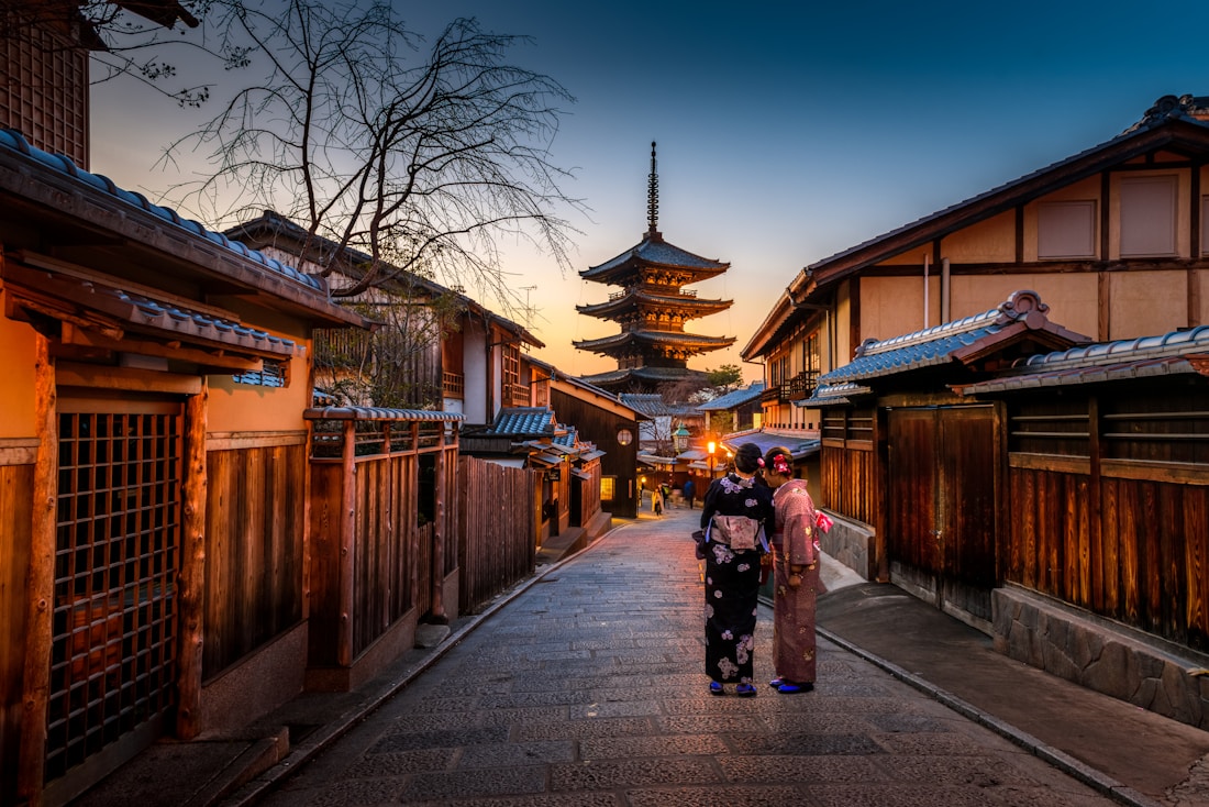 Traditional Kyoto street at dusk